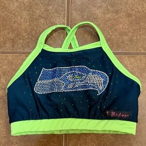 Green and Blue Sports Bra with Rhinestone Logo